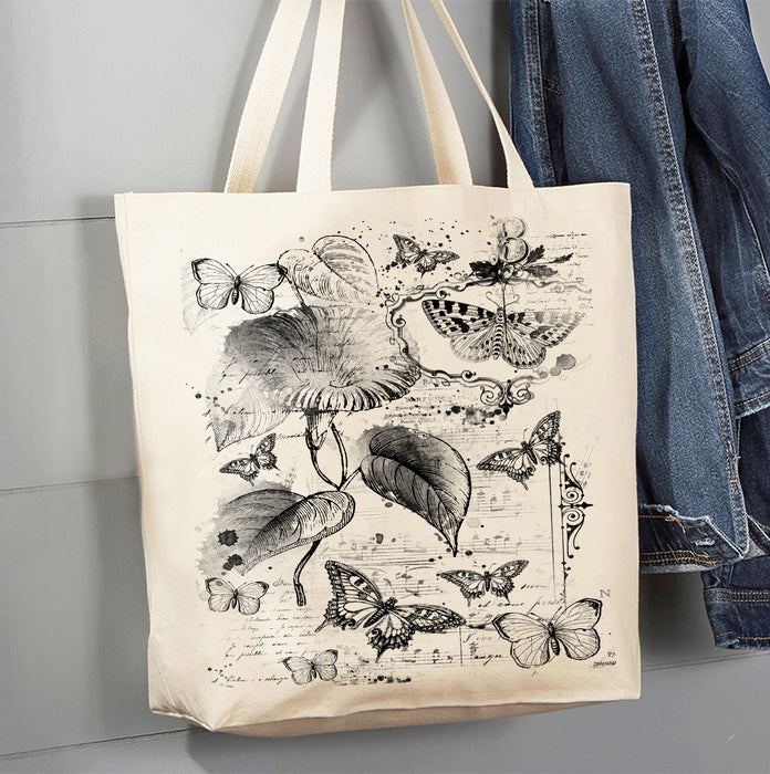 Vintage Shabby Chic Butterfly Canvas Tote Bag