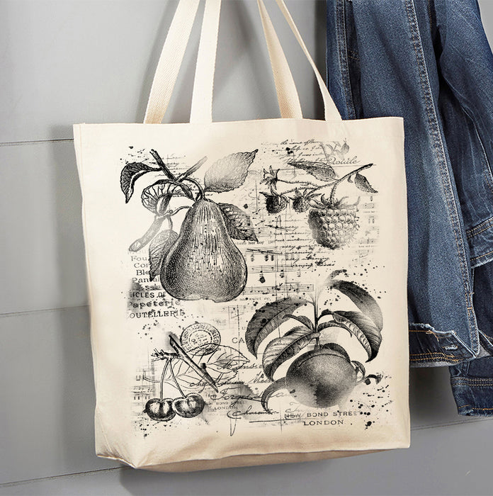 Vintage Shabby Fruits Pears, Cherries Canvas Tote Bag