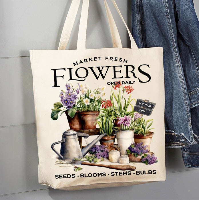 Market Fresh Garden Flowers Canvas Tote Bag
