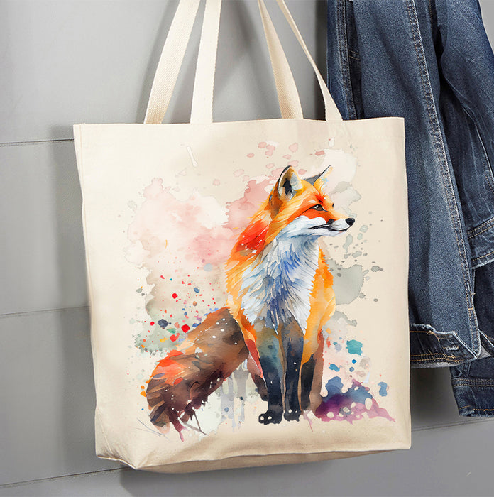 Fox Animal Watercolor Canvas Tote Bag