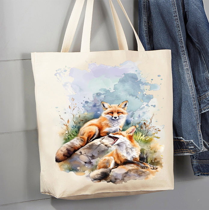 Fox Animal Resting on Rocks Canvas Tote Bag
