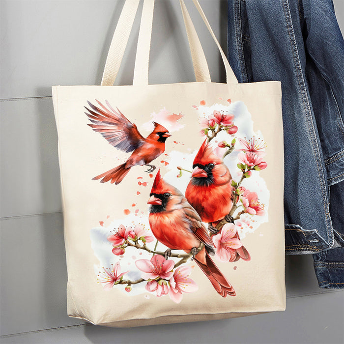 Spring Cardinals Birds Canvas Tote Bag