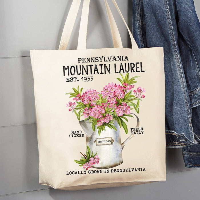 Pennsylvania State Flower Mountain Laurel Souvenir 12 oz Canvas Tote Bag
