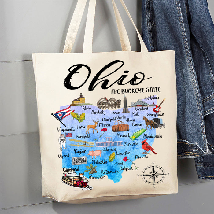 Ohio State Map Souvenir 12 oz Canvas Tote Bag