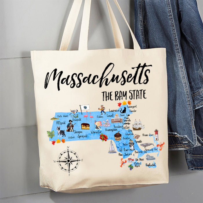 Massachusetts State Map Canvas Tote Bag