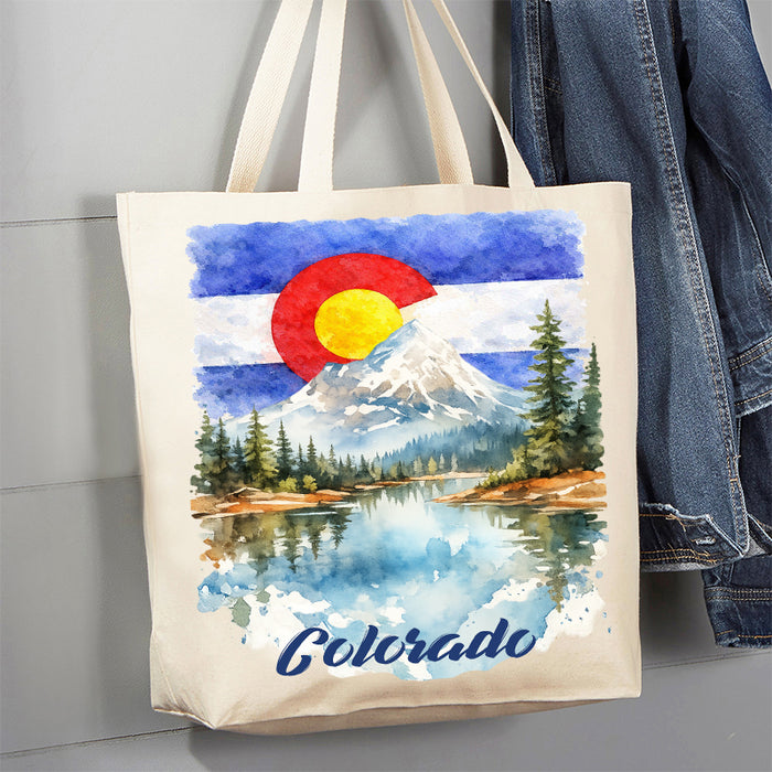 Colorado Mountain Scene State Flag Canvas Tote Bag