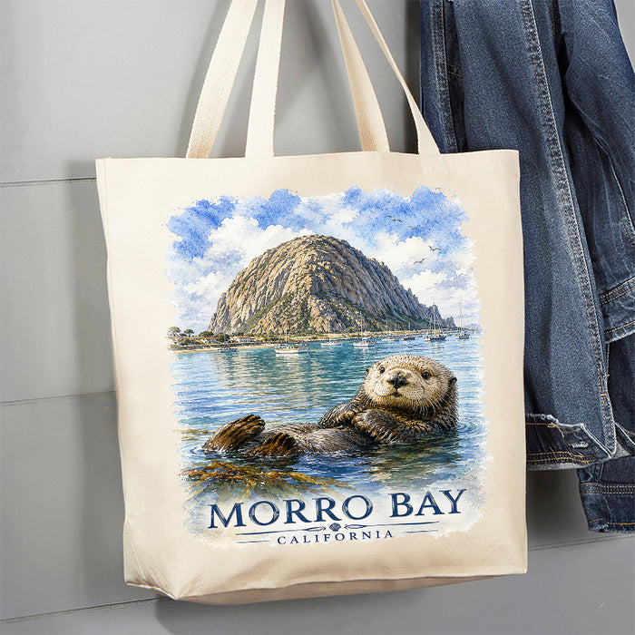 Morro Bay Otter with Rock 12 oz Canvas Tote Bag