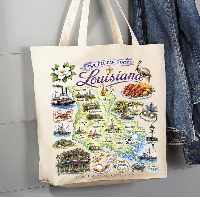 Louisiana State Map Souvenir Canvas Tote Bag