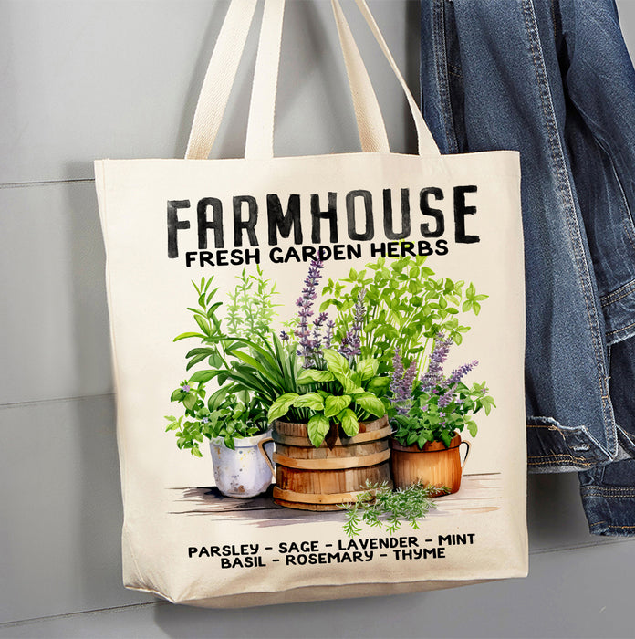 Farmhouse Fresh Herbs Basil, Thyme Canvas Tote Bag