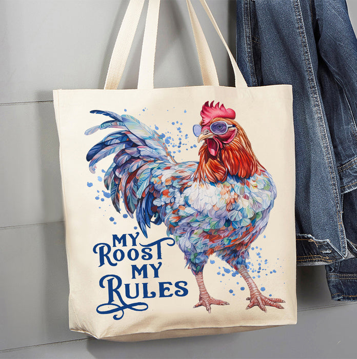 My Roost My Rules Country Rooster Canvas Tote Bag