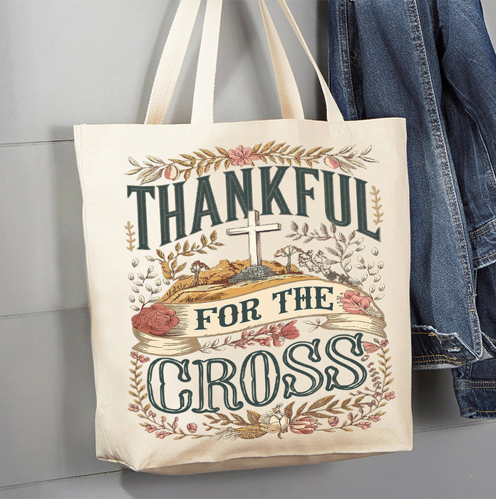 Thankful for the Cross Spiritual Canvas Tote Bag