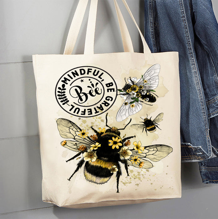 Bee Mindful Be Grateful Spiritual Canvas Tote Bag