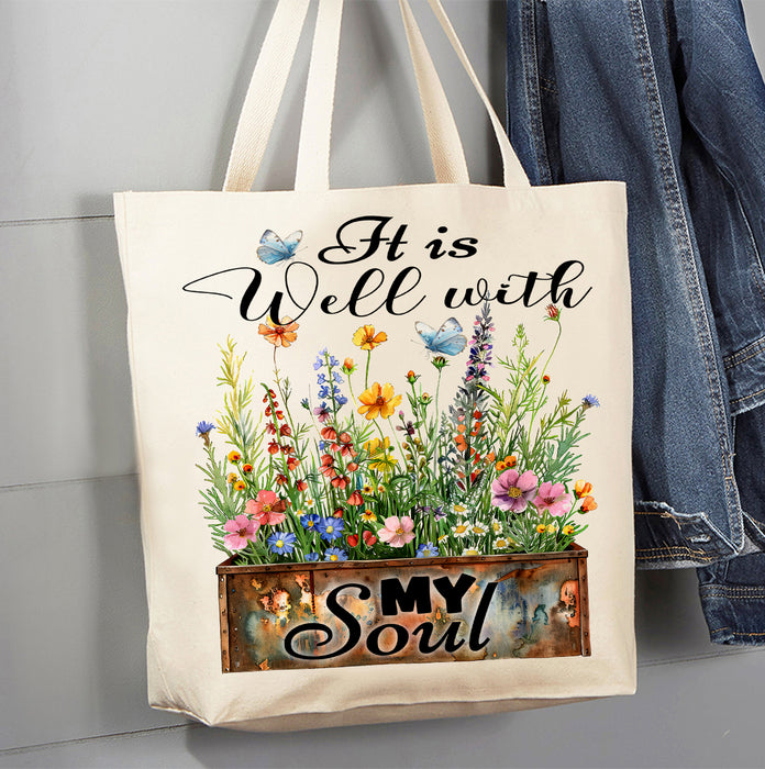 It Is Well with My Soul Flowers Spiritual Canvas Tote Bag