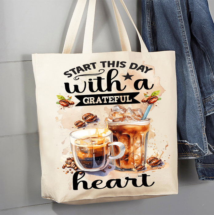 Start this Day Grateful Coffee Spiritual Canvas Tote Bag