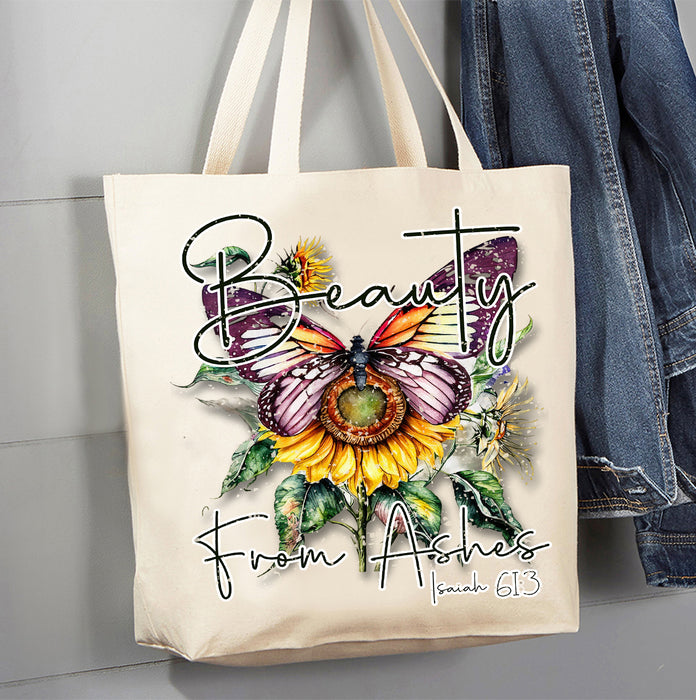 Beauty from Ashes Butterfly Spiritual Canvas Tote Bag