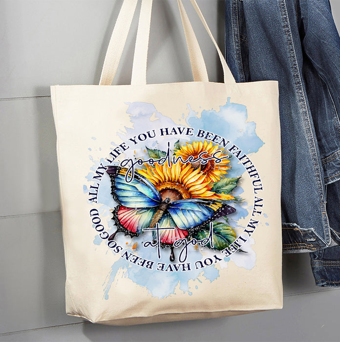 Goodness of God Butterfly Spiritual Canvas Tote Bag