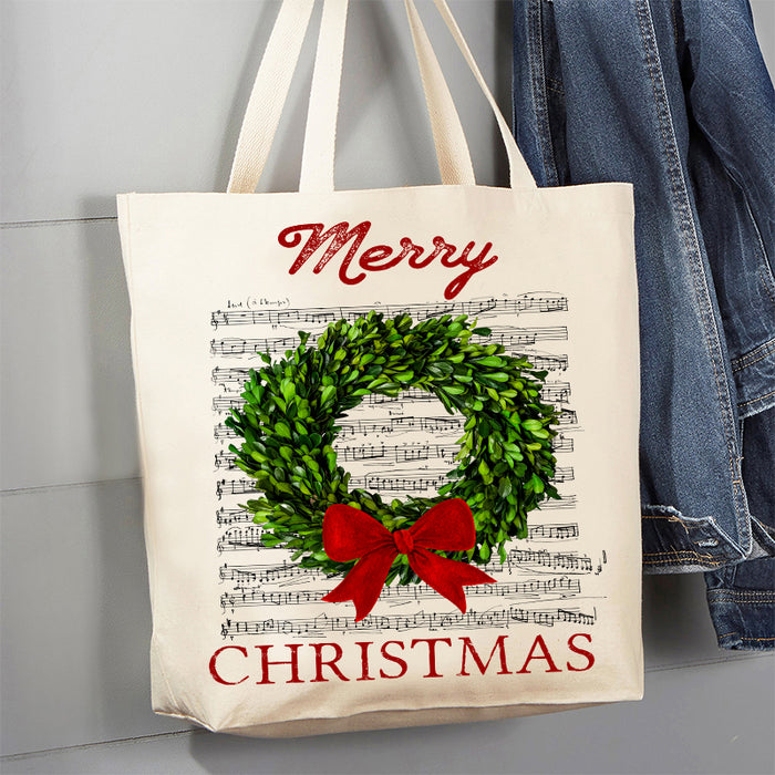 Merry Christmas Boxwood Wreath 12 oz Canvas Tote Bag
