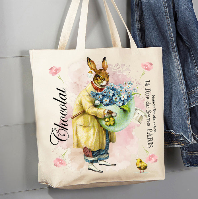 Vintage French Easter Bunny Chocolate Canvas Tote Bag