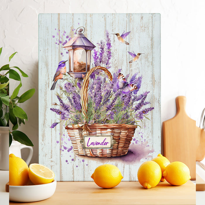 Basket of Lavender Humming Birds Glass Cutting Board Trivet
