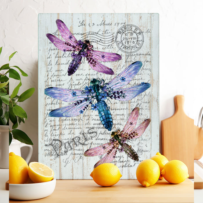 Vintage Dragonfly Paris Insect Glass Cutting Board Trivet