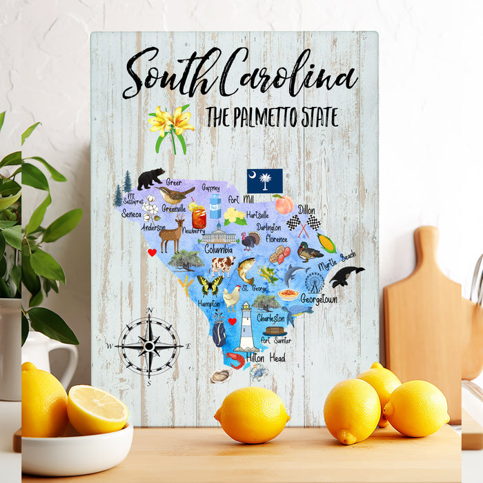 South Carolina State Map Souvenir Glass Cutting Board