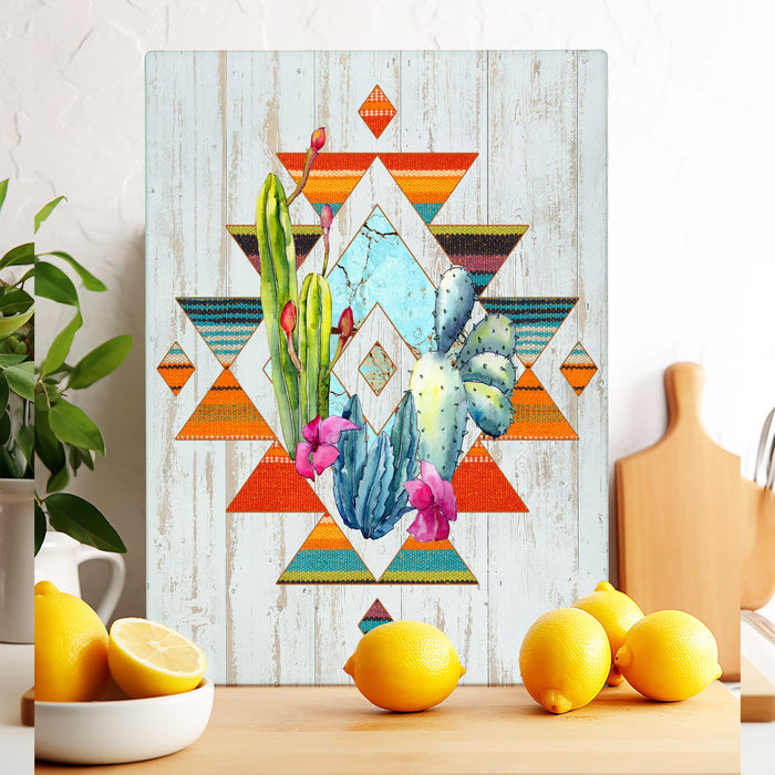 Western Aztec Cactus Southwestern Glass Cutting Board