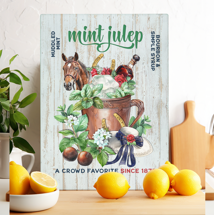 Derby Days Mint Julep Horses Glass Cutting Board Trivet
