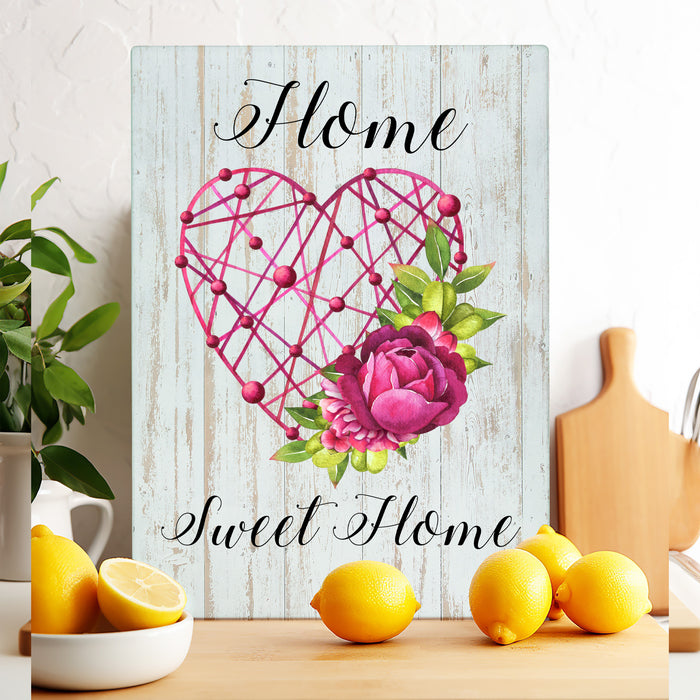 Valentine Heart Home Sweet Home Glass Cutting Board Trivet