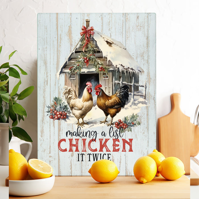 Christmas Making a List Chicken Glass Cutting Board Trivet