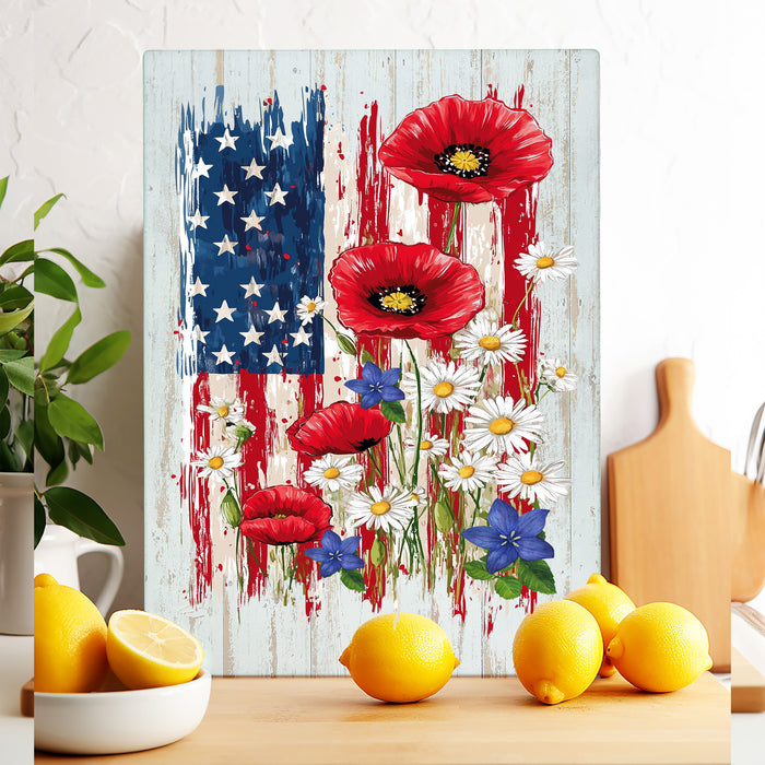 Patriotic American Flag Flowers Cutting Board