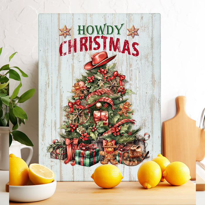 western Howdy Christmas Tree Glass Cutting Board