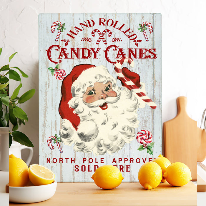 Christmas Candy Cane Vintage Santa Glass Cutting Board