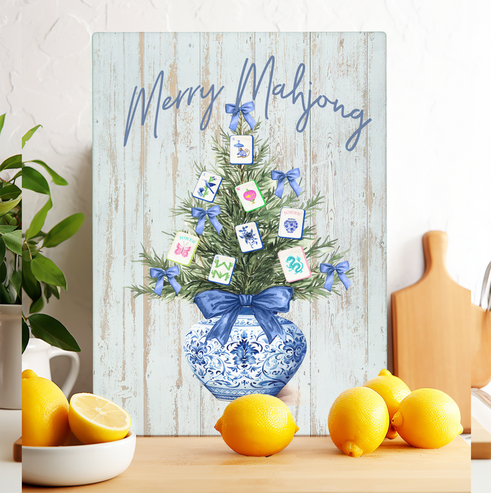 Merry Mahjong Christmas tree Glass Cutting Board Trivet