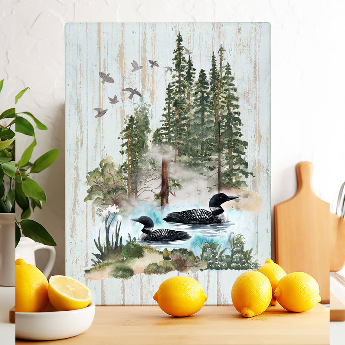 2 Loons on Lake Forest Cutting Board Trivet