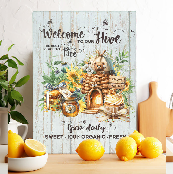 Welcome to Our Hives bees Glass Cutting Board Trivet