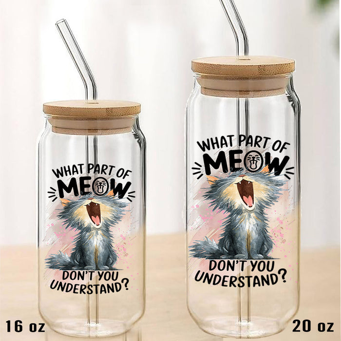 Cat What part of Meow Understand Can Glass with Lid Straw