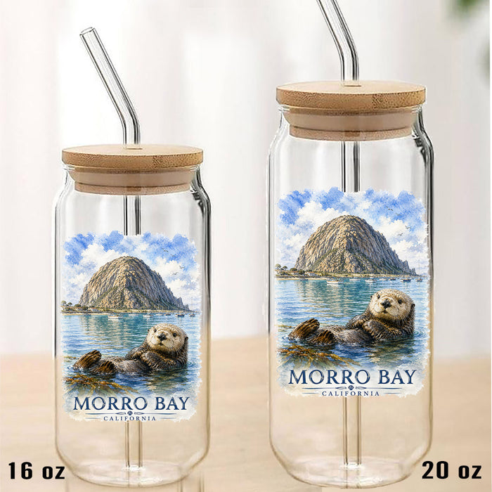 Morro Bay Otter with Rock Can Glass with Lid Straw