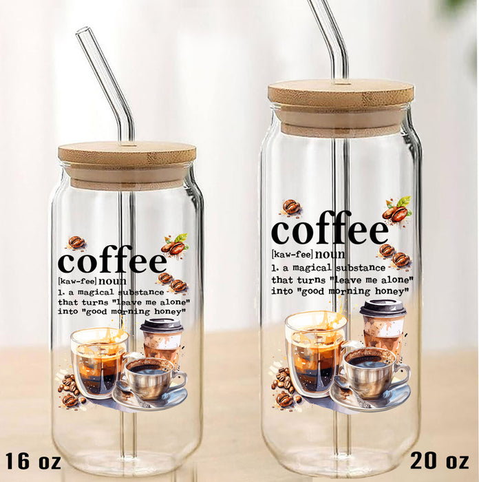 Coffee Magical Substance Funny Can Glass with Lid Straw