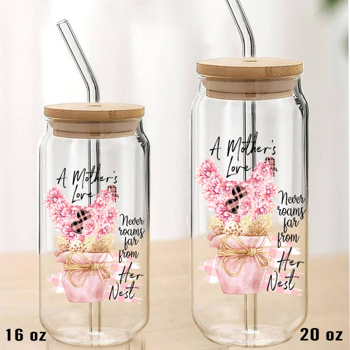 Mothers Day Mothers Loves Can Glass with Lid Straw