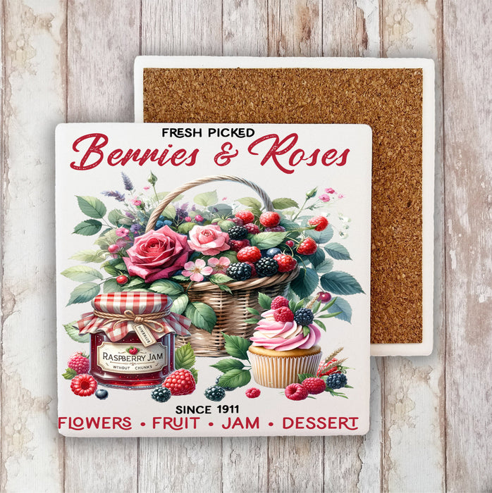 Berries and Roses Farmhouse Stone Coaster