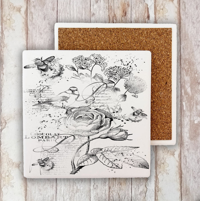 Vintage Shabby Chic Birds & Bees Stone Coaster