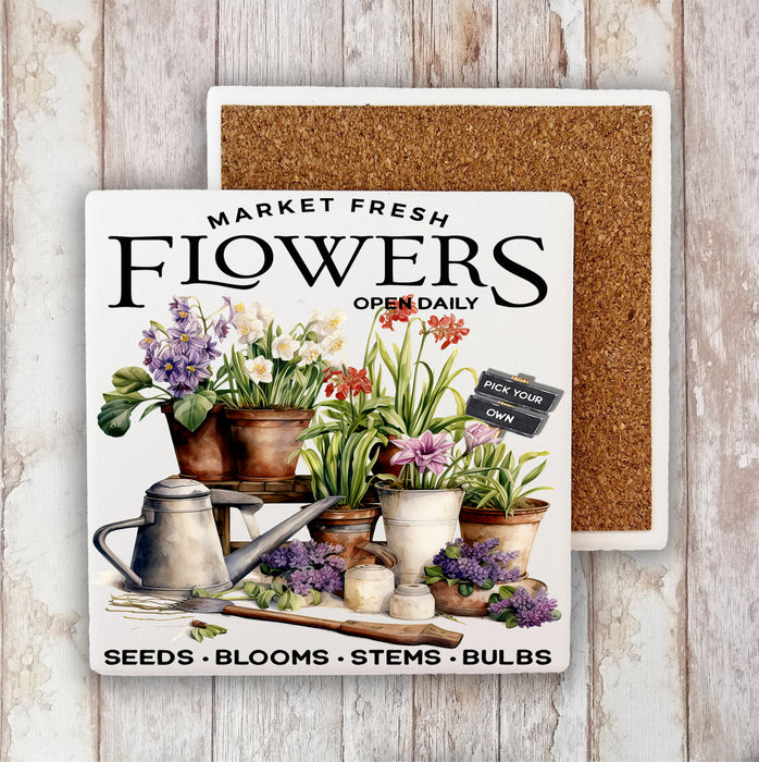 Market Fresh Garden Flowers Stone Coaster