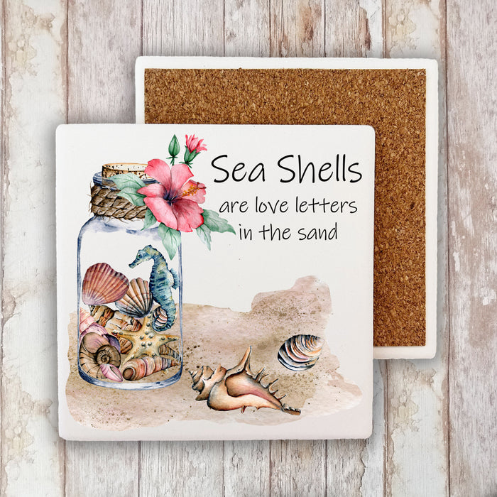 Sea Shells are a Love Letter Stone Coaster