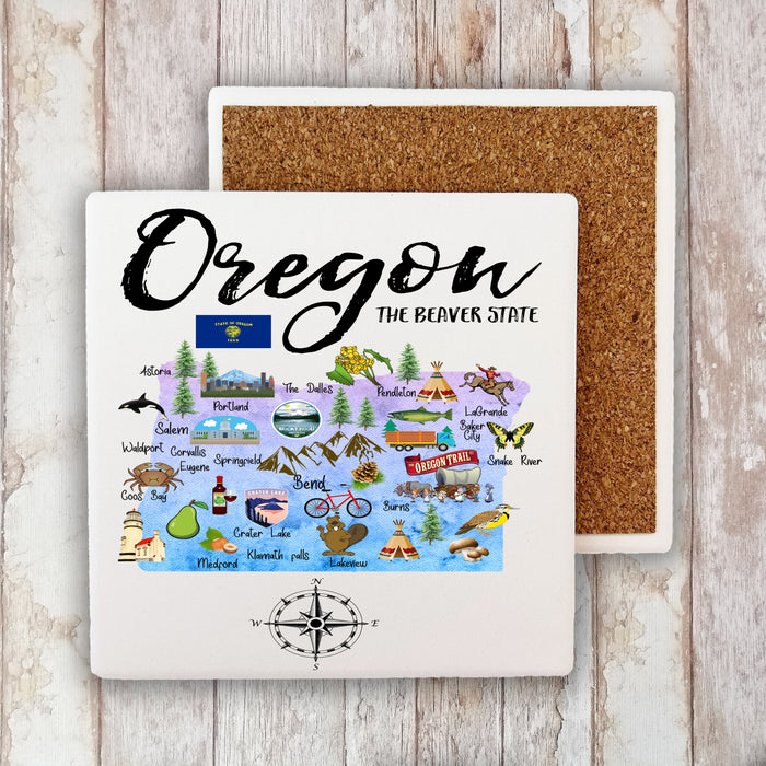Oregon State Map Stone Coaster