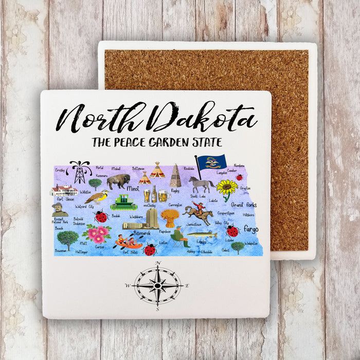 North Dakota State Map Stone Coaster