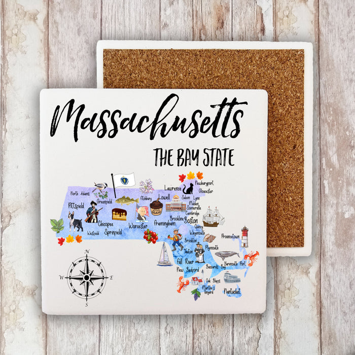 Massachusetts State Map Stone Coaster
