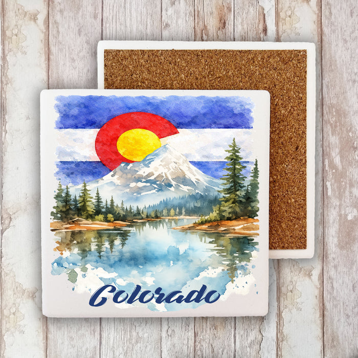 Colorado Mountain Scene State Flag Stone Coaster