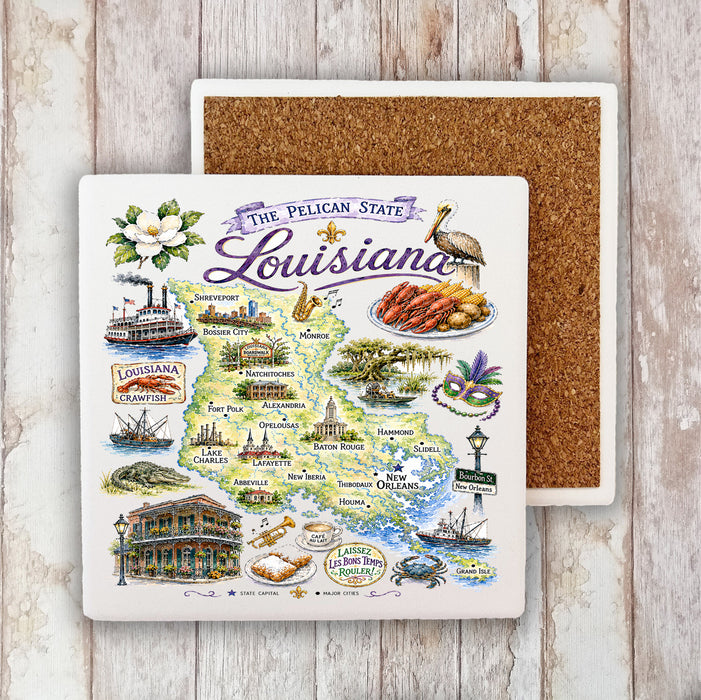 Louisiana State Map Souvenir Stone Coaster