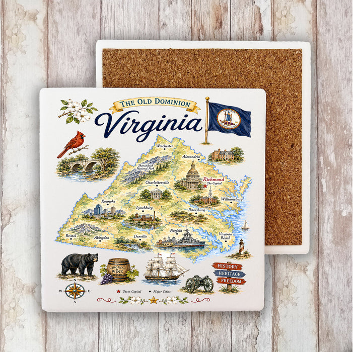 Virginia state Landmark Map Stone Coaster