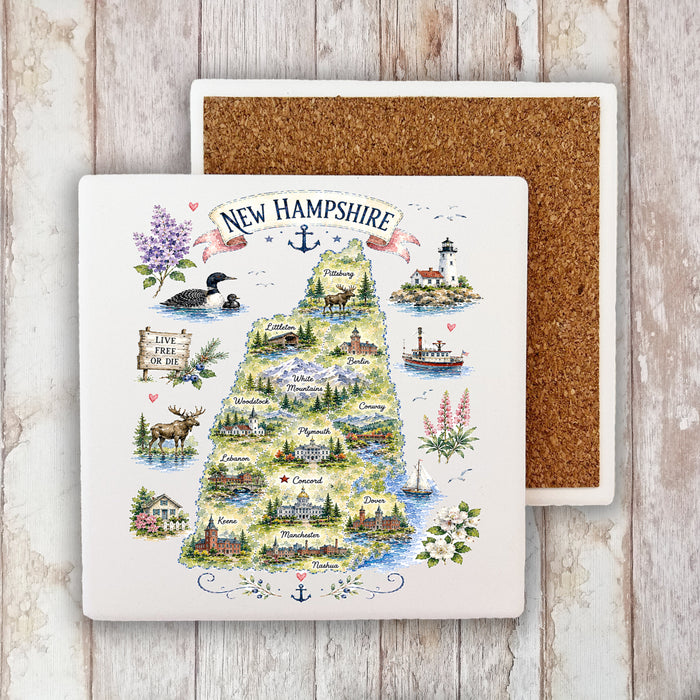 New Hampshire state Landmark Map Stone Coaster